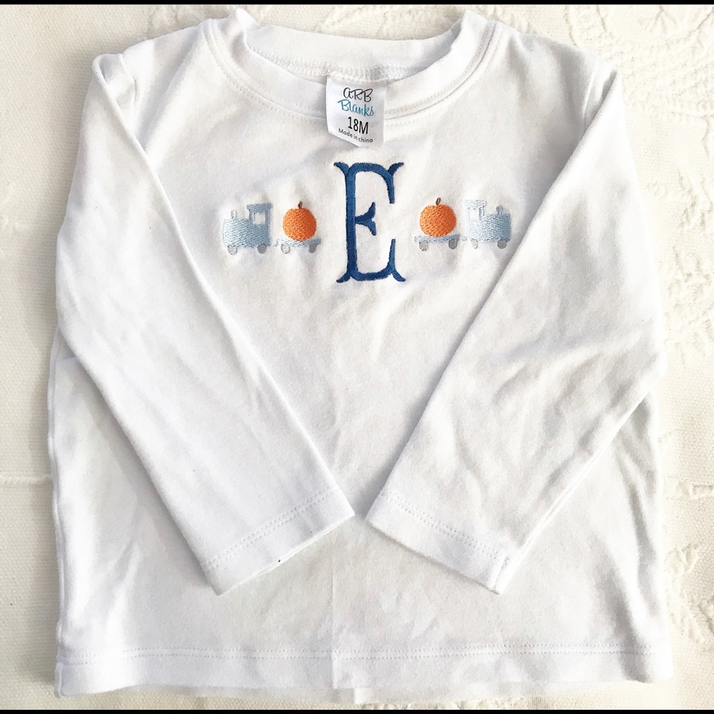 Boys Embroidered ‘E’ Pumpkin Train Shirt
